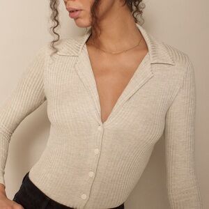 Reformation Ribbed Irina Button-Front Top in Oatmeal